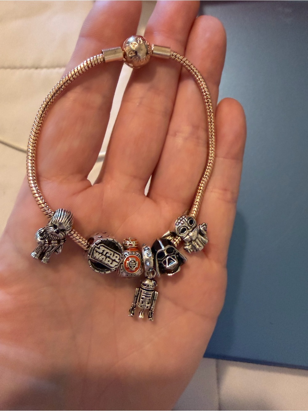 Pandora style Star Wars Charm Bracelet with Silver and Orange Accents